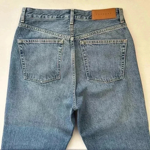 Topshop Editor Jeans High Rise Straight Leg Denim Cropped Button Fly Blue 26 - Picture 14 of 16